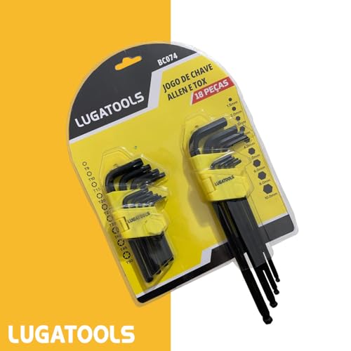 Kit Jogo Chave Torx L Longa E Allen Torque Bola 18 Peças Furo Guia Profissional