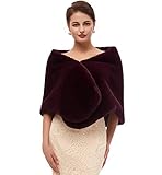  kivie Fourrure Châle Étole Châle Femme Fourrure de Mariage Soirée Hiver Chaud Écharpes Cape (violet)