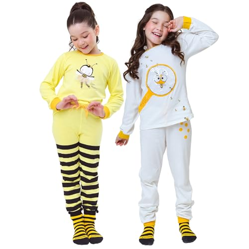 Kit 2 Pijamas Menino ou Menina Infantil 100% Algodão Premium Conforto e Estilo 1,2,3,4,6,8,10 Anos (2 Conj. Abelhinhas, 4)