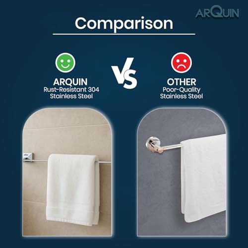 Image of ARQUIN ARQUIN Round 304 Stainless Steel 24 Inch Towel Rod | Towel Rack for Bathroom | Towel Bar Hanger Stand | Bathroom Accessories Set | Silver with Chrome Finish | 15 kg Load Capacity Vento
