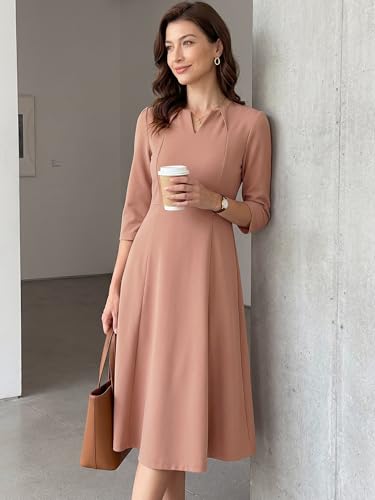 Image of Allegra K Womens 3 /4 Sleeve A-Line Business Work Formal Midi Dress