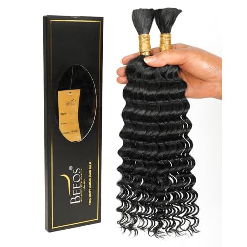 BEEOS Boho Hair for Braiding, Deep Wave Bulk Bundles #1 Jet Black 16 Inch