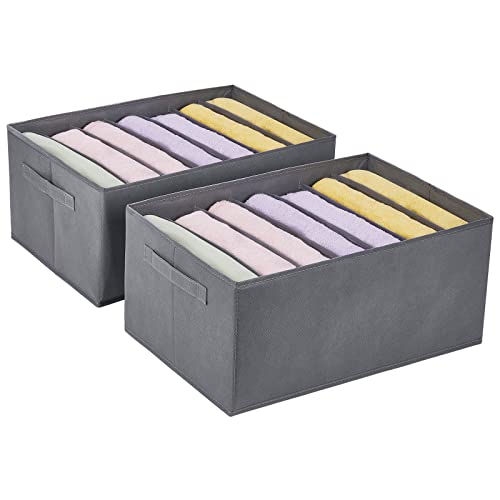 Eucomir Garde-Robe Organiseur de Vêtements 7 Compartiments, Lot de 2, Boîte de Rangement Non-tissé pour Placard, Organisateurs de Vêtements Pliables pour Jeans, Pantalons, Jogger Cover
