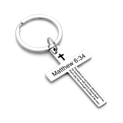 Ldurian Cross Keychain for Women - Matthew 6:34 Holy Bible