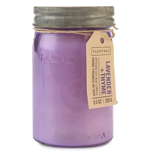Paddywax Scented Candles Relish Collection Soy Wax Artisan Candle in Glass Jar with Lid, 9.5-Ounce, Lavender + Thyme