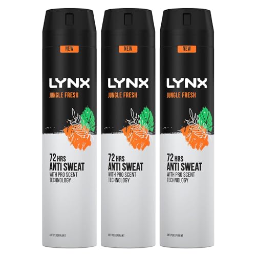 Lynx XXL Jungle Fresh Antiperspirant Deodorant Spray for Men 250ml Pack of 3 72H Sweat & Odour Protection PALM LEAVES & AMBER FRAGRANCE Mens Deodorant Spray