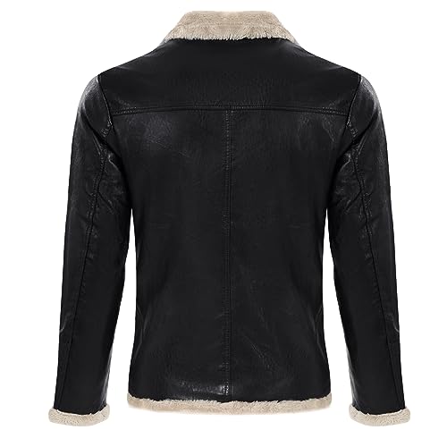 Men's Casual Faux Leather Zip Up Long Sleeve Bomber Jacket Fashion Suede Sherpa Jacket Aviator PU Coat with Pockets2