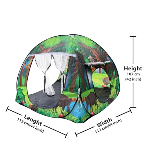 Image of Foldable Play Tent House Big Size for Girl Boys with Jungle Theme Pop-Up Indoor & Outdoor Playhouse for Girls Boys| Multi Purpose Tent with Fun Patterns Easy Setup & Portable (Green Orange)