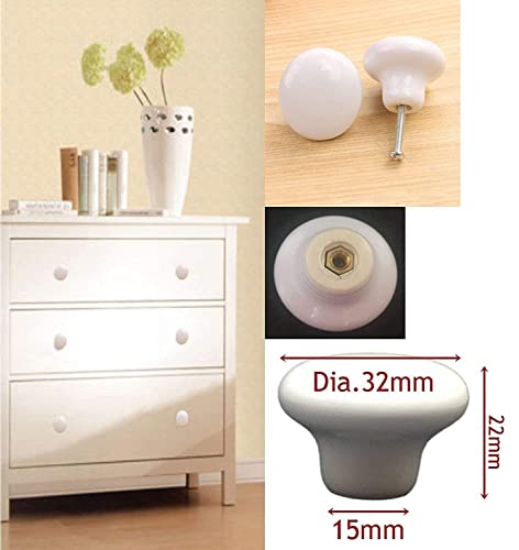 Octinpris 4X White Door Knob Cabinet Retro Round Ceramic Drawer Cupboard Kitchen Dresser Pull Handle Knobs 32Mm/1.25" With 3-Sized Screws #TOP2