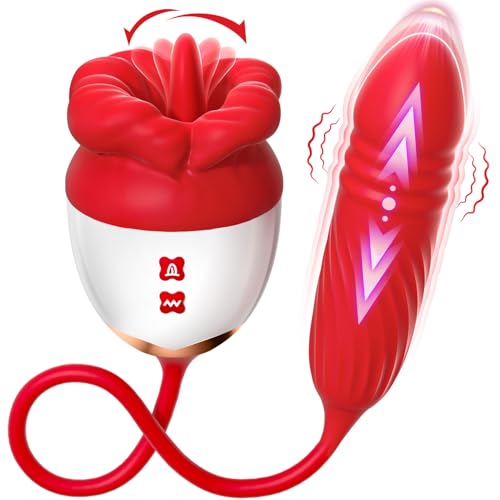 Rose Toy Vibrator Sex Toys for Women - MOOLIGIRL Big Mouth Tongue Licking Vibrators for Clitoral Nipple Pleasure, Thrusting Dildo for G Spot Anal Stimulation, Couples Sexy Lips Adult Toys Edible Items