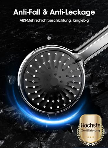 FASDUNT Chrom Duschkopf mit 2M Premium Flexibler Schlauch aus Edelstahl & 9.5L/min Durchflussbegrenzer und Filter für Duschbrause Duschköpfe Selbstreinigender, ABS Premium-Material