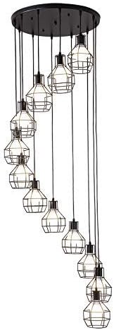 NZDY Hanglamp, industrieel, 3 lampen, rustieke hanger, verlichting van metaal, vintage hanger voor keuken, eetkamer, bar, hotel, zwart, 12 lampen