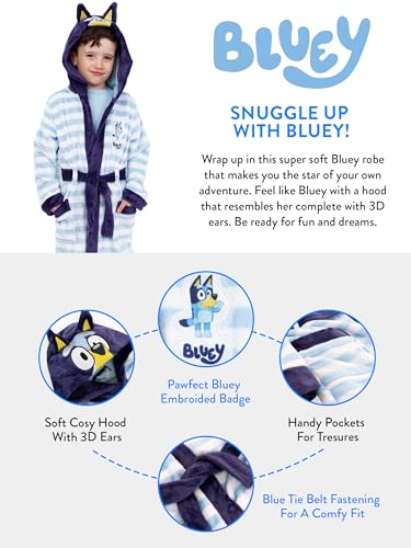 BlueY Bademantel | Morgenrock Jungen Mit Kapuze | Kinderbademantel Mit 3D-Ohren | Kinder Morgenmantel Für Jungs | Blau 116