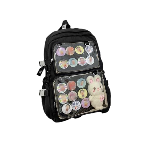 VAZZIC Grazioso zaino tascabile per donne, zaino da giorno Kawaii, borsa per libri, Itabag, finestra trasparente per spille, cosplay, uso quotidiano (colore: nero, dimensioni: 31,0 * 13,0 * 43,9 cm)