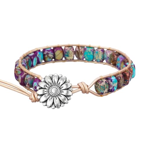 Image of Plumiss Women Boho Handmade Natural Stone Crystal Leather Bead Wrap Bracelets Collection