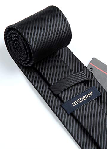 Image of HISDERN Mens Striped Tie and Pocket Square Set Necktie for Men | soft smooth texture, wrinkle-free, neat hand-tied knot, gifting ready, regular 3.4 width, coordinated look, business wedding