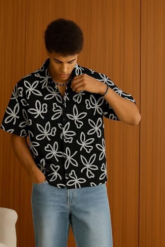 Image of TAGDO Men's Printed Cotton Casual Shirt | Half Sleeve Floral Print Shirt for Man | Relaxed Oversized Fit & Perfect for Casual, Office & Formal Wear (2050)