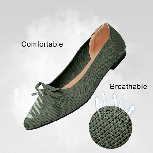 Image of TINGRISE Women's Flats Pointed Toe Bow Knit Ballet Shoes Comfortable Dressy Mesh Slip On Flat