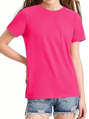 Image of HOTIAN Girls T Shirts 100% Cotton Short Sleeve Tops Kids Summer Casual Crewneck Basic Tees 3-14 Years