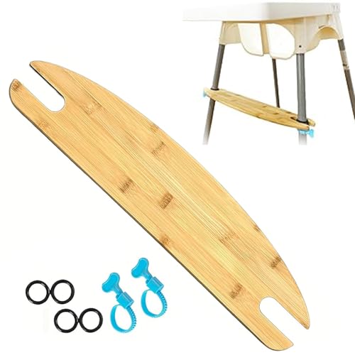 Wooden Highchair Tray, 4.4in*19.68in/11.2 * 50cm Adjustable Non-Slip Stable Footrest,with Rubber Rings and Hose Clamp for Most Highchair Baby Accessories (Bamboo)