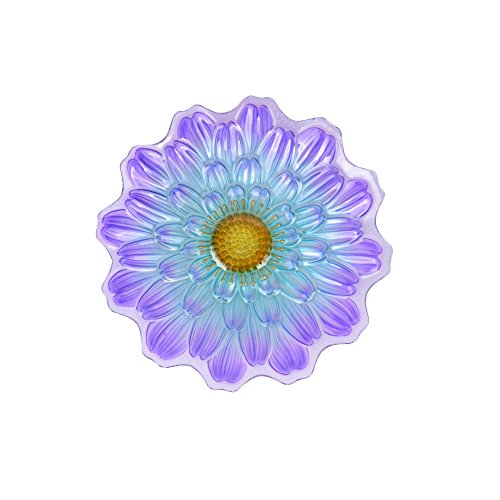 Peaktop Garden Handpainted Flower Fusion Glass Birdbath With Metal Stand, 21.2" Height, Purple/Light Blue
