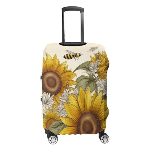 Bees Sunflowers Daisy Rose Flowers Luggage Cover, Washable Elastic Suitcase Cover Protector Fit 18-32 Inch Luggage4