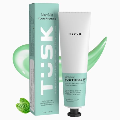 Image of Tusk Minty Mist Natural Toothpaste | Fluoride+ Formula for Cavity Protection, Gum Care & Teeth Whitening | 100% SLS & Chemical-Free Fresh Mint Toothpaste | 125g