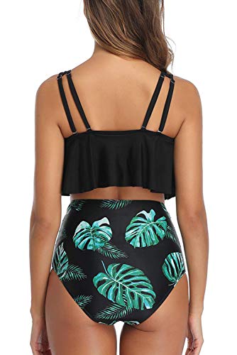 Image of Women High Waisted Bikini Swimsuit Flounce Vintage 2 Piece Bathing Suits | Vintage,tummy control,two piece bathing suits,plus size,swimwear,ruffled,tankini top,bikini bottom