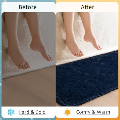 HOMORE Runner Rug 2x4 Navy Blue Rug for Bedroom, Fluffy Runner Rugs for Hallway Bedside, Long Rugs for Living Room Kids Room, Soft Carpet for Dorm Indroor Entrance