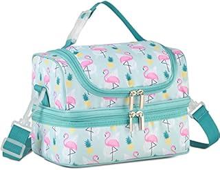 Lunch Bag for Girls, VASCHY Thermal Insulated Lunch Box Bag for Kids Double Decker Cooler Bags with Large Compartment and Shoulder Strap for School,Daycare,Kindergarten,Picnic(Flamingo)