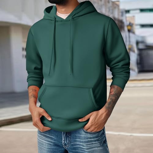 Ymosrh Men's Hoodies, Solid Color Long Sleeve Casual Athletic Workout Pullover Hooded Sweatshirts with Pocket, M-3XL4