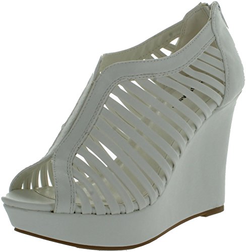TOP Moda Womens Denver-1 Gladiator Wedge Heel Sandals,White,8.5