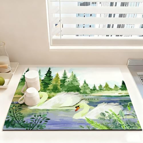 Morbuy Alfombrilla Secado Rapido Cocina, Alfombra Escurreplatos Absorbente de Diatomita Patrón Ganso 3D Alfombrilla Cafetera Antideslizante Alfombra Secar Platos (Bosque,40x50cm)