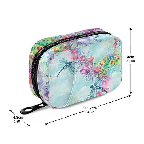 Image of Pill Case 7 Day Pill Organizer Watercolor Dragonfly Travel Pill Case Portable Weekly Pill Box Bag Container Vitamin Supplement Holder with Zipper for Family Business
