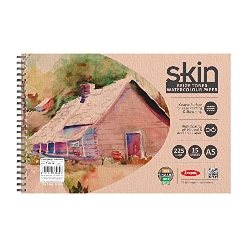 Image of Anupam Skin Toned Watercolour Paper Wireo Book - Beige Toned - Cold Press Paper - 225 GSM - 15 Sheets - A5