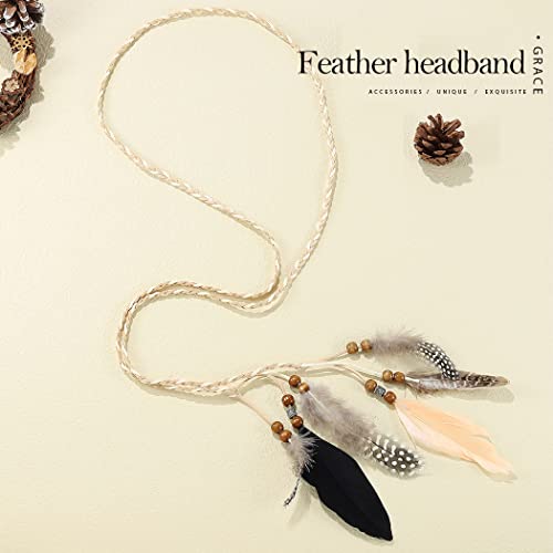 Gortin Boho Feather Headband Brown Indian Peacock Feather Headbands Gypsy Hippie Headband Headwear Festival Party Headpiece For Women (Type B) #TOP1