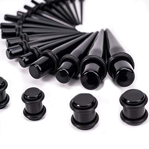LLGL-EU Ohr-Stretching-Kit 50 Stück 14G-00G Ohr Messgeräte Expander Set Acryl Verjünger und Stecker & Silikon Tunnel Piercing-Schmuck-Set (Black)
