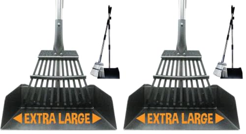 Image of Bodhi Dog Pooper Scooper for Large Dogs - Heavy Duty Metal Poop Scoop w /Long Handle Tray & Rake - Dog Poop Scooper for Yard, Grass, Street, Gravel & Outdoor Areas - Pet Waste Cleanup Tool (Pack of 2)