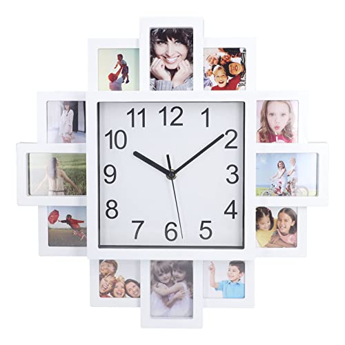 15.35in Blanc Cadre Photo Horloge Murale, DIY Multi Photo Horloge Personnalisée, DIY Horloge Décor Moderne Famille Citation Stickers Muraux Horloge Kit...