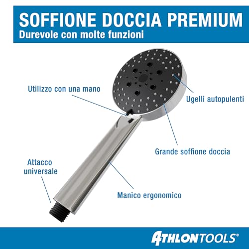 ATHLON TOOLS Słuchawka prysznicowa z wężem - 5 rodzajów strumienia wysokociśnieniowa słuchawka prysznicowa - Ø 105 mm wodoszczędna ręczna słuchawka prysznicowa okrągła (chrom, słuchawka prysznicowa