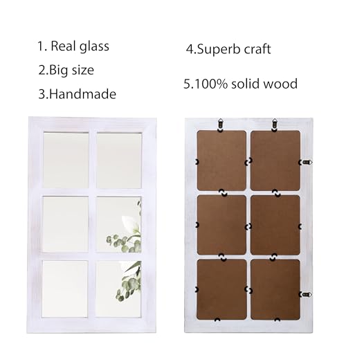 LOSOUR 24x40 Mirrors for Wall Decor, Farmhouse Distressed Wood Windowpane Mirror, Rustic Home Decor Accents, Wall Decor for Bedroom Living Room Dining Room, Kitchen, Mantle (1, White, 40" L x 24" W) - image 8