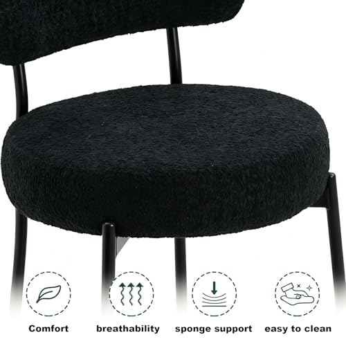 Image of Bar Stools, 30 inch Tall Bar Stools Set of 3, Boucle Upholstered Counter Height Bar Stools, Modern Bar Chairs Metal Frame with Back and Footrest for Kitchen Island,Black Barstools
