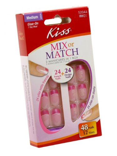 Kiss Mix or Match Nail Kit 2 Manicures in 1 Box 24 French 24 Design # MNK01