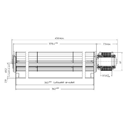 Ventilatore tangenziale per stufa pellet e camini EBM QLN65/3600A2-3038LH 78W 360x50mm