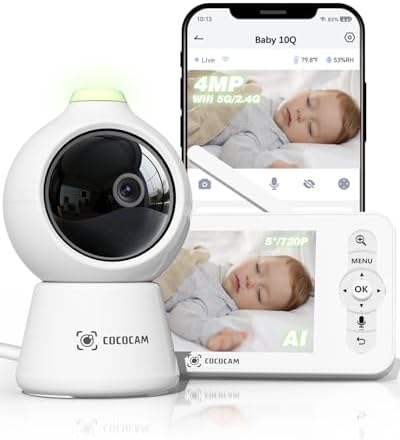 COCOCAM 2K 4MP IA Camara Vigilancia Bebe con 5" Pantalla, 2,4G/5G...