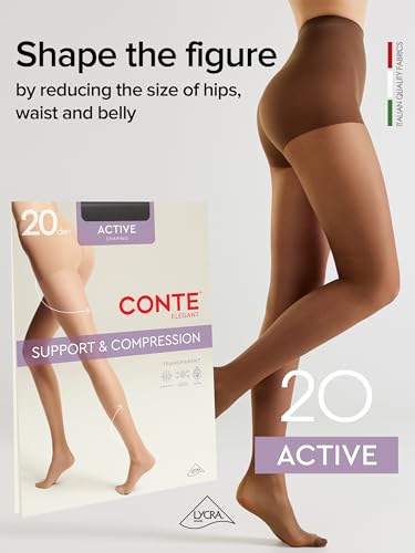 Image of Conte Sheer Full Support Compression Pantyhose Tights with Control Top Active 20 Den