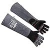 RAPICCA Animal Handling Gloves Bite Proof Reinforced Leather Padding Dog,Cat Scratch,Bird Handling Falconry Gloves Grabbing,Reptile Squirrel Snake Bite 22in Grey-Black