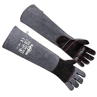 RAPICCA Animal Handling Gloves Bite Proof Reinforced Leather Padding Dog,Cat Scratch,Bird Handling Falconry Gloves Grabbing,Reptile Squirrel Snake Bite 22in Grey-Black
