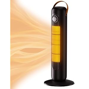 Calentador eléctrico para uso en interiores, calentador portátil de 1500 W de 24 pulgadas con protección contra sobrecalentamiento y vuelco, oscilación de 80°, calentador de calefacción instantánea 1s