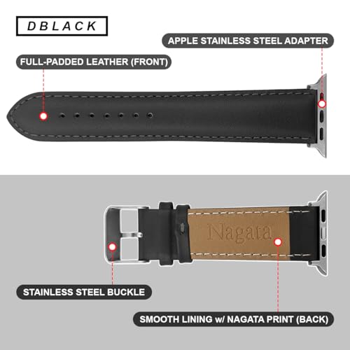 Image of DBLACK ''NAGATA2'' Compatible with Apple Watch Strap 42mm 44mm 45mm 46mm 49mm, Leather Watch Strap, Full Padded with Strong stitching, Matte Finish Watch Belt for iWatch Series 10 9 8 7 6 5 4 3 2 1 SE /SE2 and Ultra 2 /Ultra (Watch is Not Included)